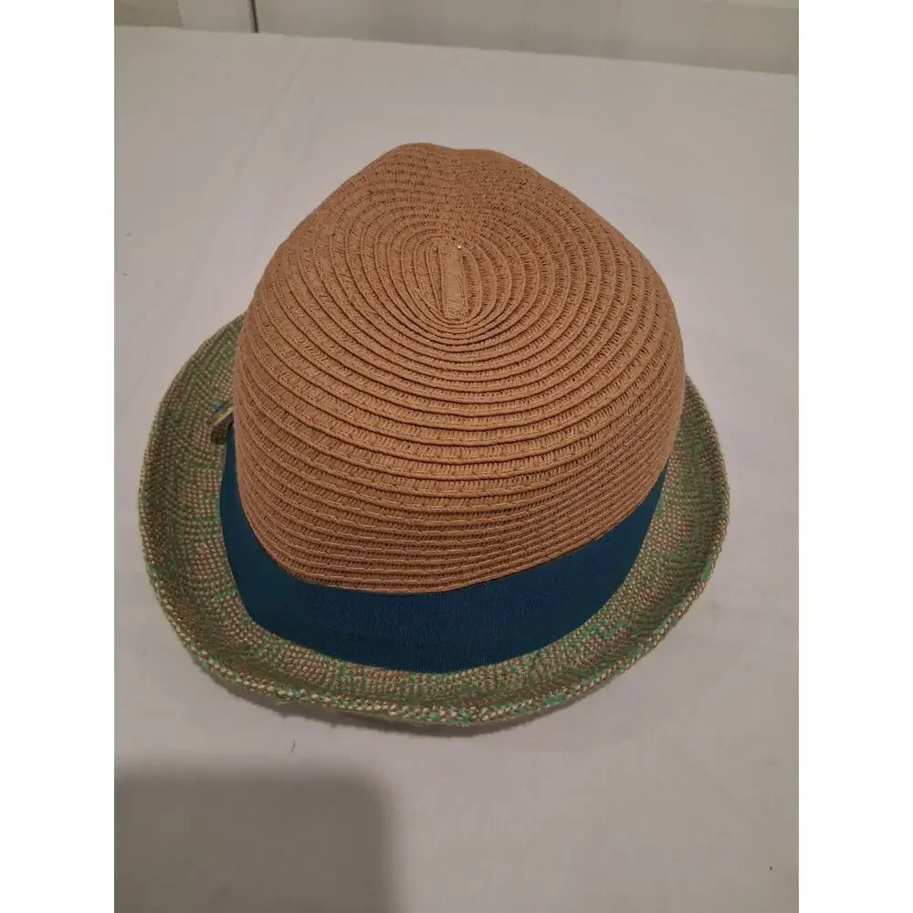 Target Women's Straw Fedora Trilby Hat Brown Green Woven Short Brim Ribbon Band